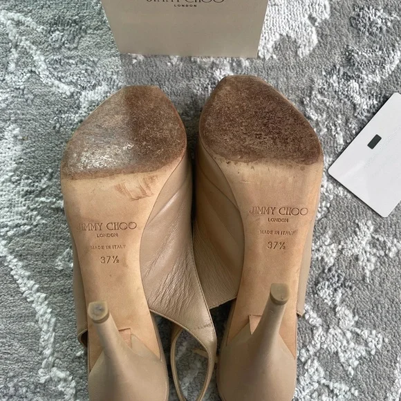 Jimmy Choo nude open toe platform sling back pump size 37.5 - Picture 6 of 7